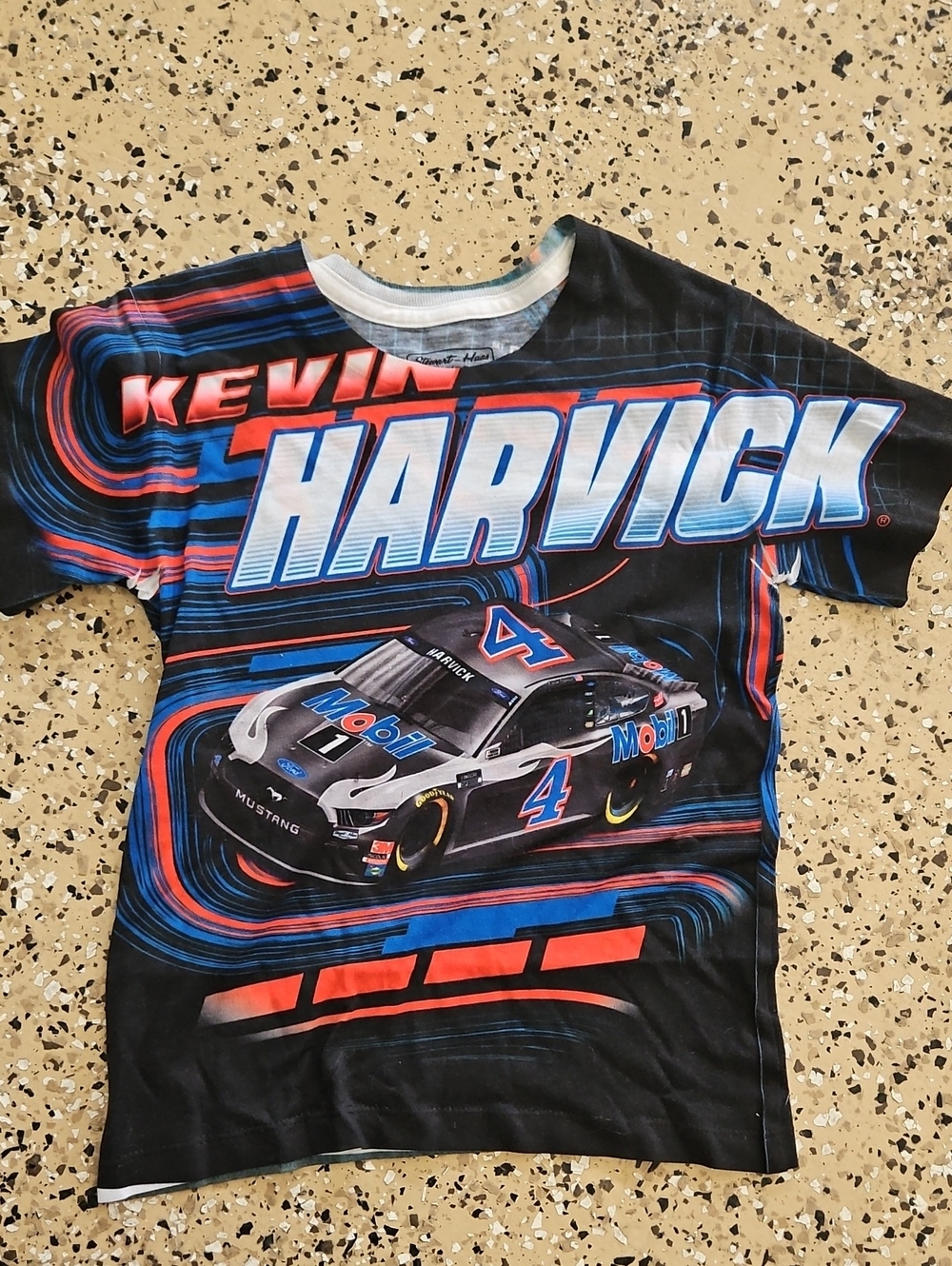 Kevin Harvick Kids' Black Racing Graphic Tee with Blue & Red Accents